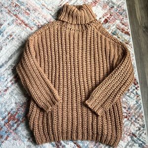 Tan Turtleneck Knit Sweater